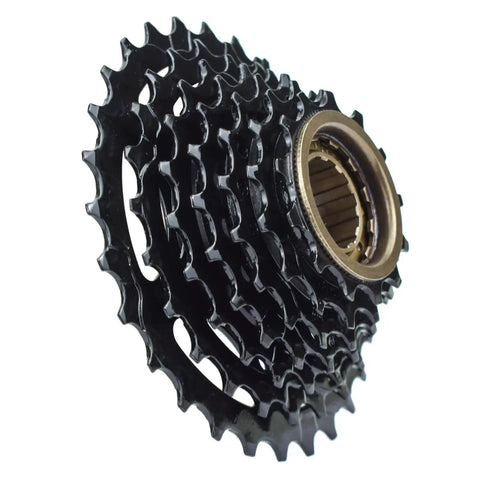 Ride Ready Bike Freewheel For 7 8 9 Speed Shifters 13 28T Or 13 32T Threaded Type Replacement Part With Smooth Quiet Operation And Durable High Tensile Steel. Black steel cog with brown threaded center.