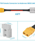 SB50 To XT90 Female Battery Cable 10 AWG 10 Ft Heavy Duty Power Lead For Forklift Trucks Tinned Copper Wire With Flame Retardant Housing Durable Quick Connect Cable, 10 ft cable