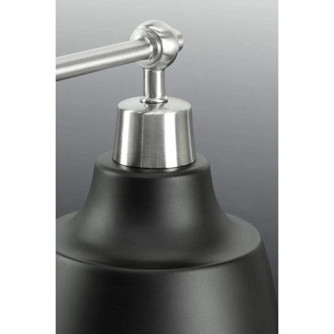 Bramlett Brushed Nickel Two Light Bath And Vanity Fixture With Matte Black Shades And Back Plate, Vintage Industrial Style Lighting With Old School Vibe For Traditional Bulbs, Modern Farmhouse Appeal