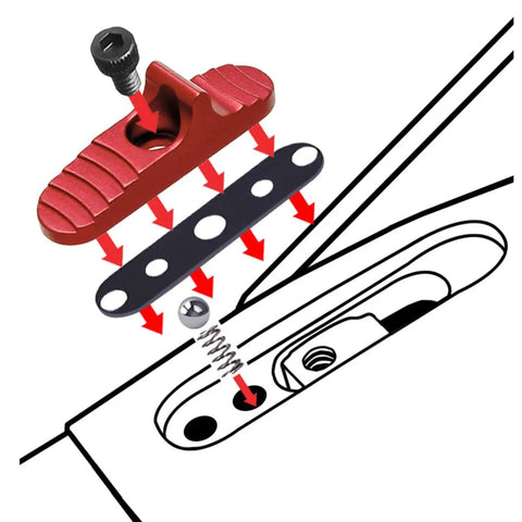 Exploded view of Tough Aluminum Safety Replacement With Ball And Steel Plate For Mossberg 500 590 88 835 940 Shotguns.