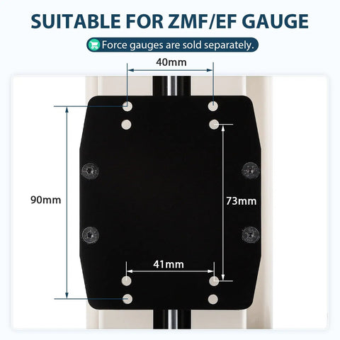 Manual Force Gauge Stand With Hand Wheel Control Eight Point Six Inch Stroke Beefy One Thousand Newtons Load Capacity Includes Two Testing Clamps Compression And Tension Testing For ZMF And EF Force Gauges, black steel mount 41x73 mm and 40x90 mm