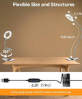 Clip On LED Desk Light With Clamp And Flexible Gooseneck 3 Color Modes And 10 Brightness Levels on wooden table setup