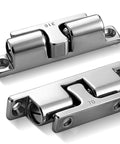 Two Pack Marine Grade 316 Stainless Steel Cabinet Tension Catch 70mm Double Ball Roller Latch, front and side view