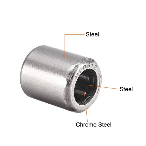 Needle Roller Bearings 6mm Bore 10mm OD 12mm Width Chrome Steel Needles Steel Cage One Way Clutch Bearing 10 Pack close-up view