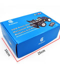 Angled front view of blue Adeept 4WD Mecanum wheels robotic car kit box with ADEEPT logo