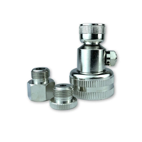 N-1091 Water Adapter For Liquid Fill Tires And Foam Fill Kit, chrome adapter and bushings displayed on white background.