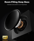2.1 Computer Speakers With Subwoofer For PC Desk Setup, Crisp Bass, 80W Peak Power, close-up of subwoofer for deep bass