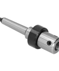Morse taper drill sleeve adapter MT2 with hollow core and coolant, silver shaft with black collar