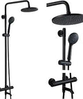 Wall Mount Exposed Shower Fixture With Thermostatic Control, 8 Inch Round Rainfall Head, Adjustable Handheld Sprayer