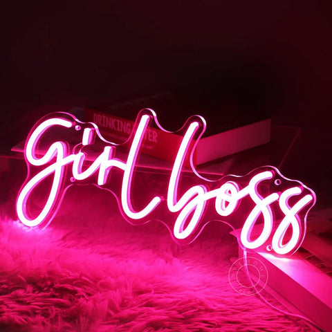 Pink Girl Boss LED Neon Light Sign For Bedroom Desk Wall Decor Cute Boss Babe Gift 5V USB Powered Night Light 15.75 By 7.2 Inches