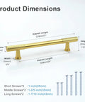 Diagram showing dimensions of 12 Pack 5 Inch Gold Cabinet Pulls Solid Aluminum Construction Fade Resistant Finish Durable Drawer Handles with screws