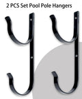 Two Pack Heavy Duty Black Aluminum Pool Pole Hangers With Screws Sturdy Hooks For Telescopic Poles Skimmers Nets Brushes