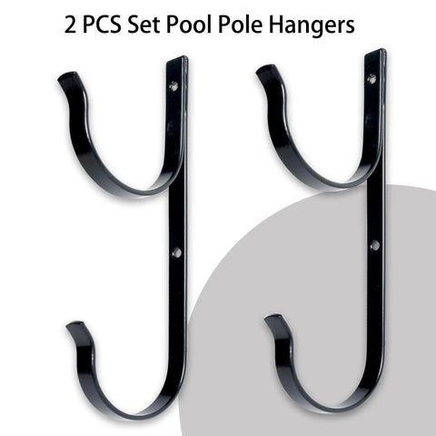 Two Pack Heavy Duty Black Aluminum Pool Pole Hangers With Screws Sturdy Hooks For Telescopic Poles Skimmers Nets Brushes