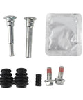 Top Tier Front Brake Caliper Guide Pin Kit With Heavy Duty Metal Slider Pins And Smooth Bushings For MK7 Service 2008 To 2022 OEM Match Replaces Part Numbers Like 113-1426X And D7110C So You Can Fix That Squeaky Rattling Noise And Keep Your Ride Safe On. Two metal guide pins, rubber bushings, and bolts