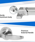 Beefed Up Panic Bar For Exit Doors Stainless Steel Push Bar With Lock Alarm And Fireproof Protection, shows sturdy aluminium body and premium handle.