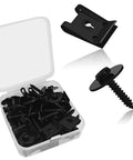 Hot Rod Ready M4.2 Fender Liner Screw Bolts And U Nut Clips For Garage Upgrade 25 piece pack in a clear box with black fasteners.