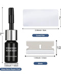 Windshield Chip Repair Kit For Cars With Clear Nano Resin To Fix Chips And Cracks in Auto Glass, shown with bottle, film, and blade