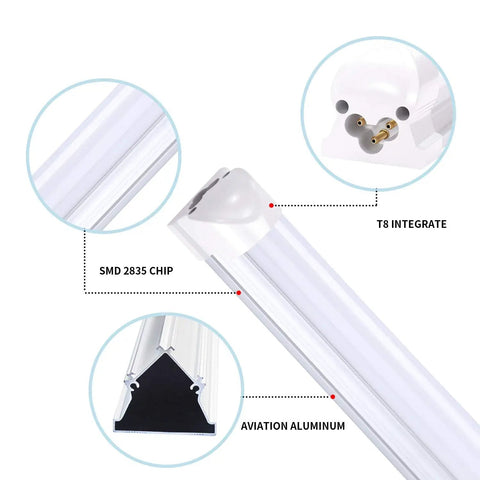 8Ft LED Shop Light Fixture 72W 6000K Cool White T8 Integrated Strip Lights With Frosted Cover showing details