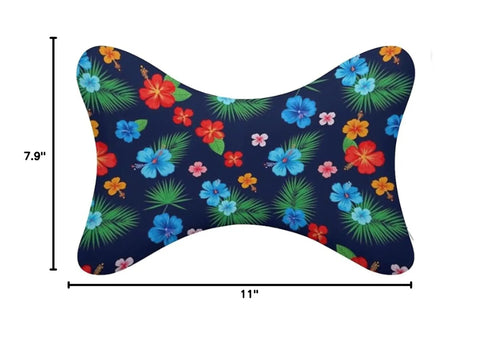Travel And Office Memory Foam Neck Pillow With Washable Zippered Cover, Ergonomic Chin And Cervical Support Cushion, Tropical Hibiscus And Palm Print