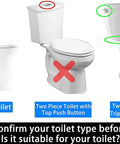 Comparison of toilet types showing which 2-piece toilets fit the 3 Inch Flush Valve Replacement Kit with Gasket and Bolts.
