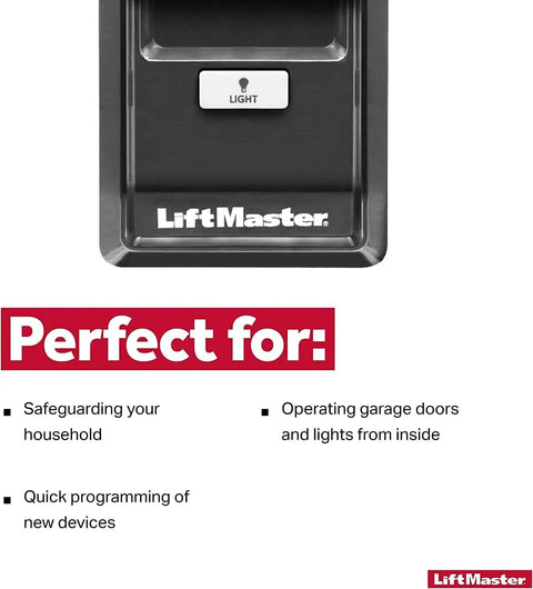 Multi-Function Garage Door Opener Control Panel With Yellow Learn Button, Easy Push Button Activation shown with LiftMaster logo