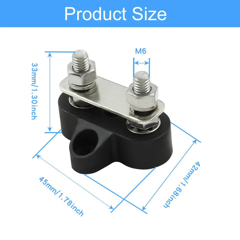 Dual Battery Terminal Post Kit With One Quarter Inch Bus Bar Block And M6 Power And Ground Distribution Studs Red And Black