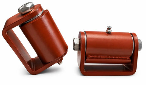 Workhorse Roller Cage Hinges 3.5 Inch Heavy Duty With Grease Fitting Removable Axle Easy Lube Access Rock Solid 3000 Lbs Capacity Pair in red finish.