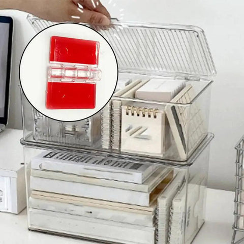 Clear Self Adhesive Mini Piano Hinges 25x35 mm used on acrylic display cases for easy lid opening.