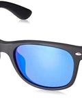 Unisex RB2132F New Wayfarer Low Bridge Fit Dope Sunglasses with crystal lenses, rubber black frame, grey mirrored blue, 55mm