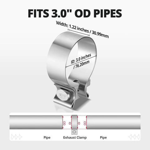 Heavy Duty 3 Inch Exhaust Clamp Narrow Band Stainless Steel Slip Fit Muffler Clamp For Downpipes Catback Exhaust Systems 4 Pack