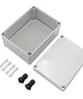 Outdoor Weatherproof Junction Box For Electronics Projects IP67 Waterproof Case With 2 NPT Three Eighth Inch Glands, open view