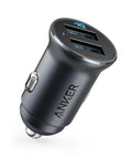 Ultra Compact Aluminum Alloy Dual USB Car Charger With Blue LED 24W Total Power For iPhone 16 Through 12 Series And iPad Pro