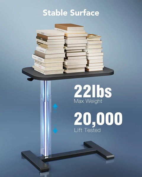 32 Inch On Wheels Overbed Desk With Cup Holder And Height Adjustable Pneumatic Lift Rolling Computer Cart supporting 22lbs of books