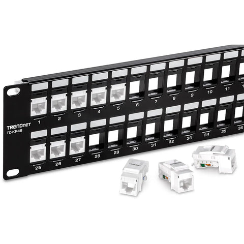 Top Shelf 48 Port Blank Keystone 2U Patch Panel, 19 Inch Metal Rackmount Housing for Rock Solid Network and Audio Video Installations, NDAA Compliant High Density Rack Solution with keystone jacks.