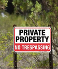 No Trespassing Private Property Sign 14x10 Inch Aluminum Weatherproof Outdoor Yard Fence Durable UV Printed Two Pack For Home And Biz Use Deter Intruders With High Visibility Red And Black