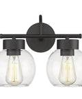 Matte Black Two Light Bathroom Vanity Light Fixtures Over Mirror With Clear Glass Shades Industrial Wall Sconces For Bathroom Decor