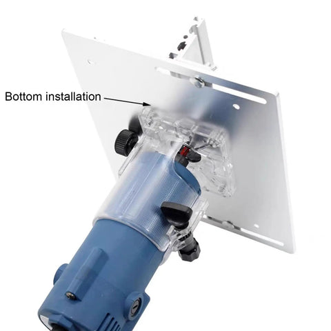 Premium Aluminum Alloy Router Table Insert Plate With Precision Slide Ruler And Twin Mounting Blocks For Rock Solid Woodworking Setups That Glide Smoothly On Every Project, showing router bottom installation.