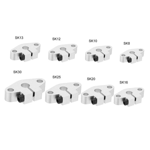 Sturdy Aluminum Linear Motion Rod Rail Clamping Guide Support Set For 10mm Shaft 4 Pack SHF10 shown in various sizes SK8-SK30