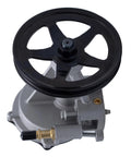 Front view of TUCAREST brake vacuum pump with black pulley on gray metal housing