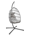 Outdoor Hanging Egg Chair With Stand For Patio And Garden Cozy Weatherproof Wicker Hammock Chair With Plush Cushion And Durable Steel Frame
