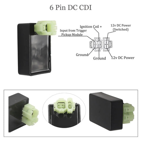 Dual Plug 6 Pin DC CDI Box for GY6 Scooters and Mopeds 50cc to 250cc easy install plug and play replacement with wiring diagram