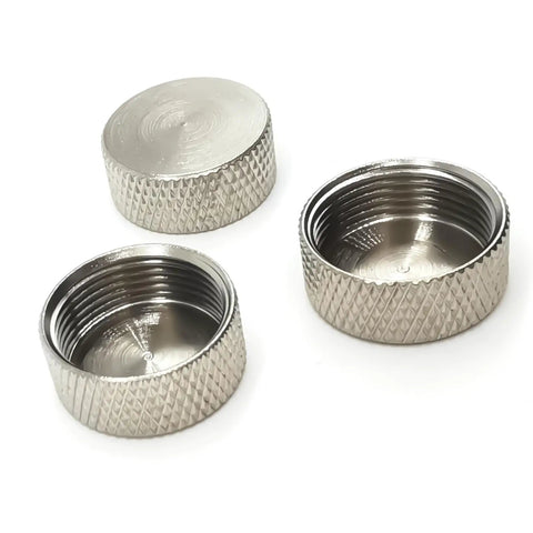 Coax Adapter Dust Cap Set For SO239 UHF PL259 And Type N Female Connectors Protective Dust Covers For N Female Or SO239 Nickel Plated Antenna Adapter Caps 3 Pack, showing nickel-plated caps