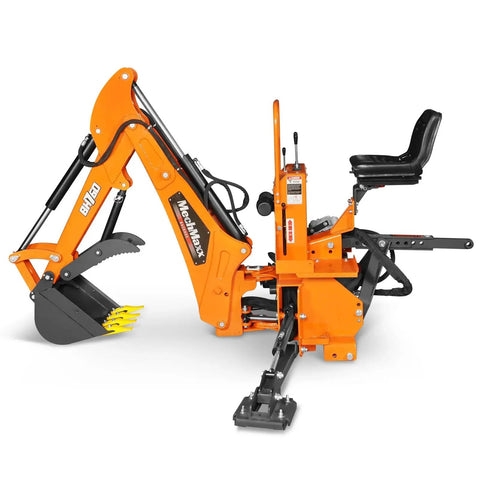 Orange Eight Foot Digging Depth Tractor Backhoe Attachment Heavy Duty With Mechanical Thumb 15 Inch Bucket Self Contained Hydraulic