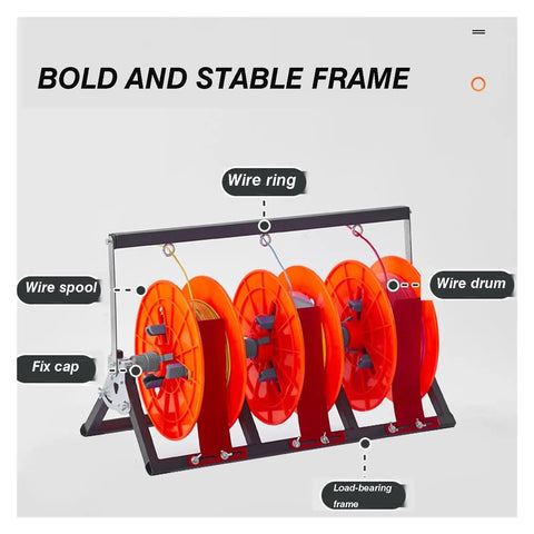 Heavy Duty Folding Cable Rack Pro Grade Wire Dispenser with bold stable frame and anti-tangle slots for five spools