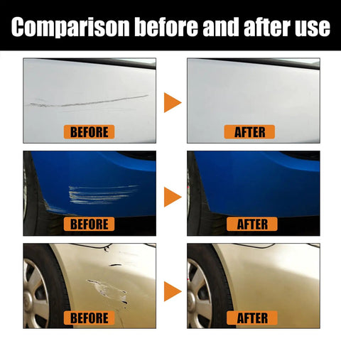 Comparison of car panels before and after using Car Paint Scratch Repair Kit With Deep Scratch Remover Paste Polishing Wax Wipe And Sponge
