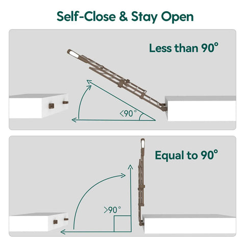 Diagram showing Auto Close Baby and Dog Gate for Stairs and Hallways 2 In 1 Swing Doorway and Hallway Pet Gate in open positions.
