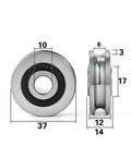 Heavy Duty Steel V Groove Wheel, Dead Nuts Smooth Sliding Gate Caster With U Bracket, dimensions shown, compact size for easy installation.