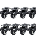 8 Pack 2 Inch Heavy Duty Swivel Plate Caster Wheels With Double Brake And PU Foam No Noise For Furniture Tables Trolleys Workbenches And Garage Use Each Caster Supports Up To 150 Lbs Durable Top Plate With Double Ball Bearing For Smooth Quiet Rolling