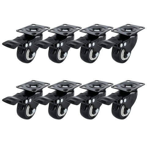8 Pack 2 Inch Heavy Duty Swivel Plate Caster Wheels With Double Brake And PU Foam No Noise For Furniture Tables Trolleys Workbenches And Garage Use Each Caster Supports Up To 150 Lbs Durable Top Plate With Double Ball Bearing For Smooth Quiet Rolling