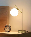 Mid Century Modern Table Lamp With Brass Metal Body And Milky White Glass Globe Shade 1 Light Bedside Lamp for Bedroom